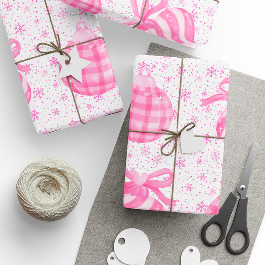 Pink Holiday Ornaments Gift Wrap – Cute Christmas Wrapping Paper
