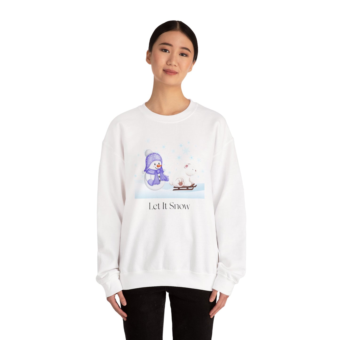 Let It Snow Sweatshirt, Cute Snowman and Polar Bear Winter Scene | Cozy Holiday Crewneck for Christmas an Winter Lovers