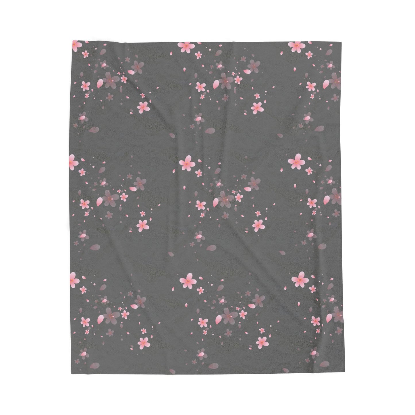 Charcoal Cherry Blossom Floral Plush Blanket - Cozy Blanket for Home Decor