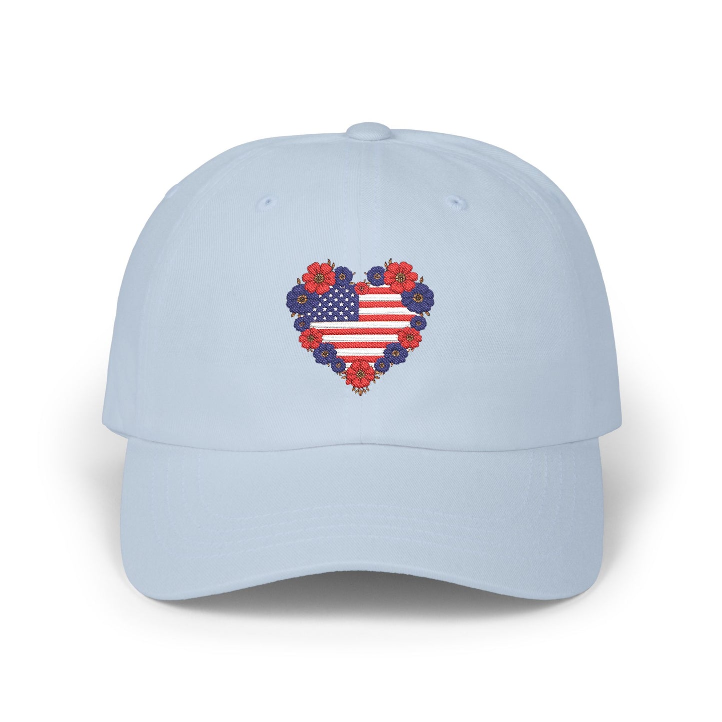 Patriotic USA Floral Heart Embroidered Cap, Casual Summer Accessory, July 4th Celebration