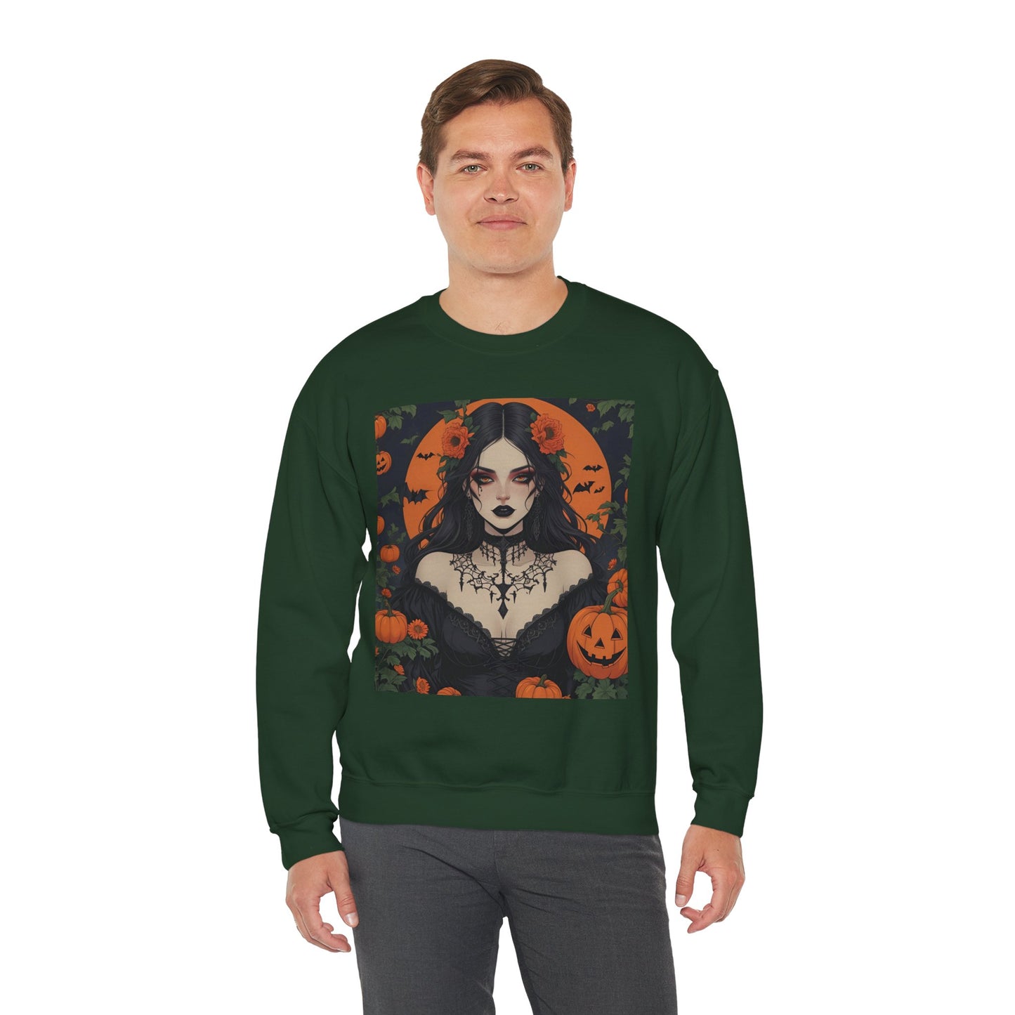 Floral Gothic Girl Halloween Sweatshirt, Cozy Crewneck for Fall, Spooky Season Apparel, Perfect for October Celebrations
