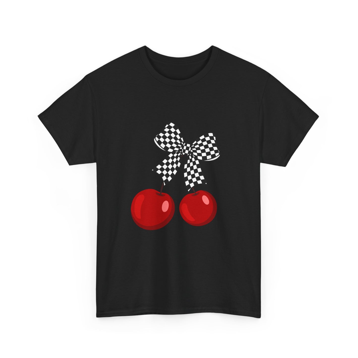 Cherry Bow Unisex Heavy Cotton Tee, Cute Graphic Tee, Casual Wear, Summer Shirt, Perfect Gift, Retro Style Tee