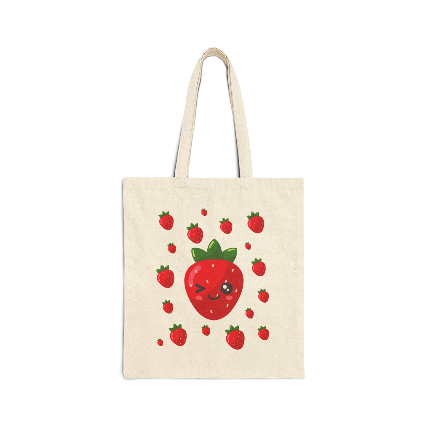 Kawaii Strawberry Canvas Tote Bag, Eco-Friendly Shopping Bag, Cute Tote for Groceries, Beach, or School, Gift for Fruit Lovers