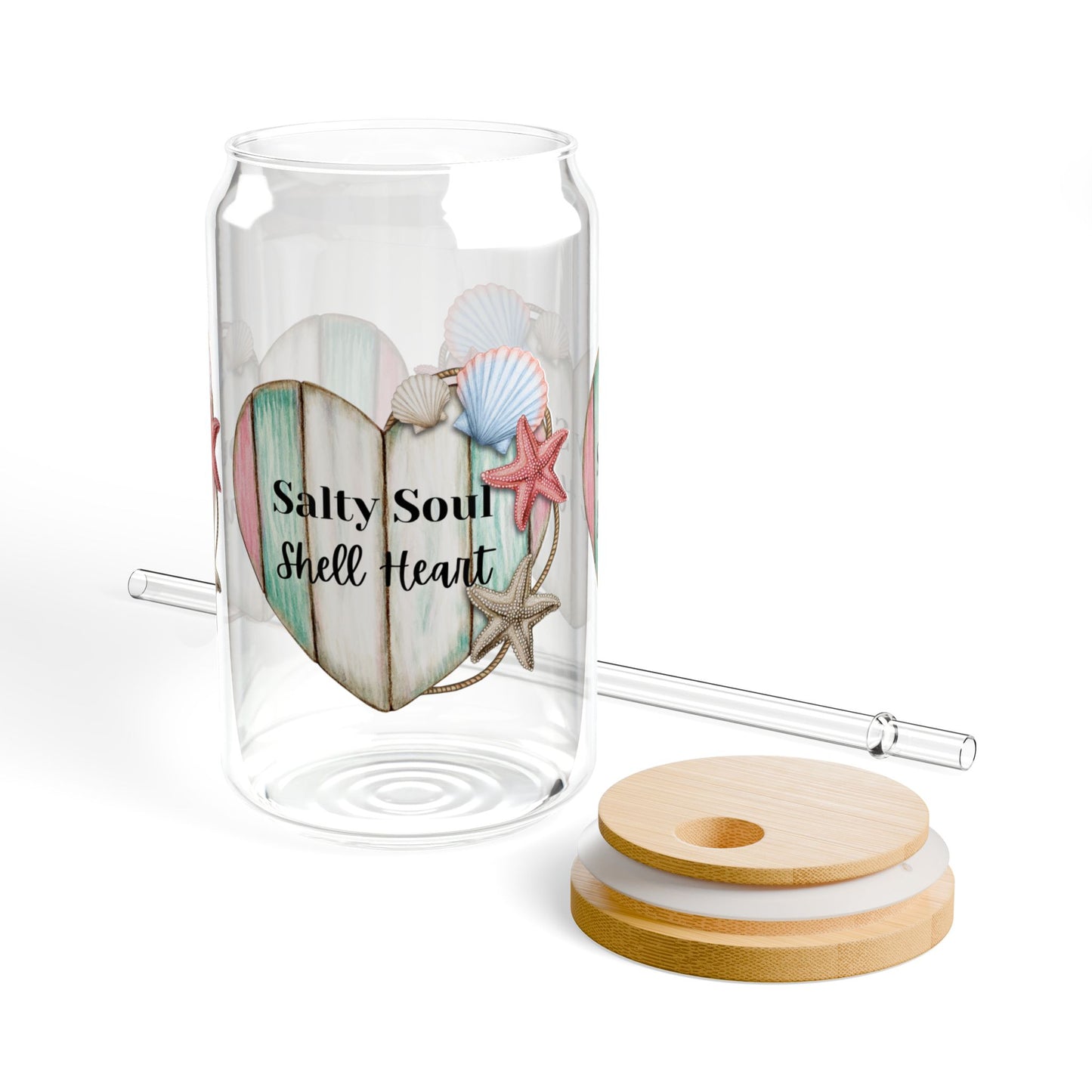 Salty Soul Sipper Glass with Straw, 16oz Beachy Drinkware, Summer Home Decor, Coastal Vibes, Gift for Ocean Lovers