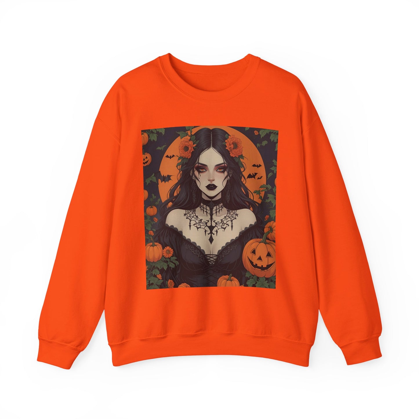 Floral Gothic Girl Halloween Sweatshirt, Cozy Crewneck for Fall, Spooky Season Apparel, Perfect for October Celebrations