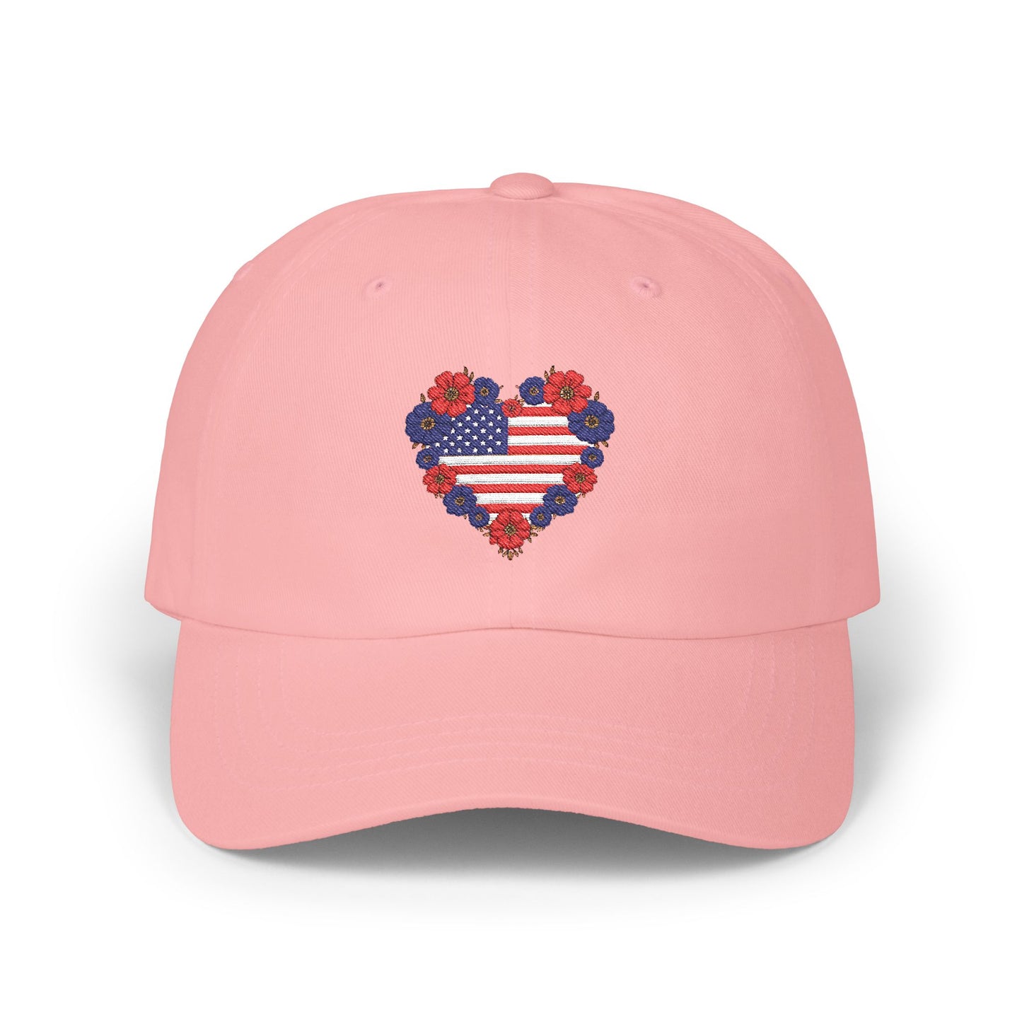Patriotic USA Floral Heart Embroidered Cap, Casual Summer Accessory, July 4th Celebration
