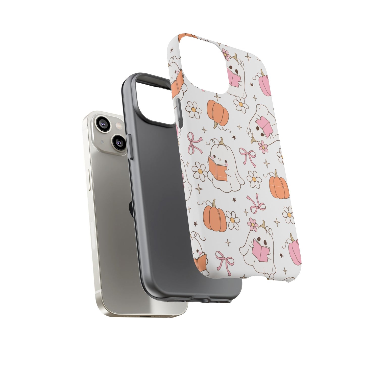 Pink Ghost and Pumpkin Phone Case, Halloween Decor, Girlfriend Gift, Kawaii Phone Cover, Fall Accessories