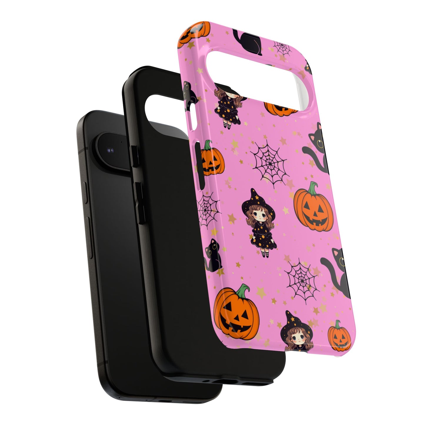 Pink Halloween Phone Case, Cute Witch and Cat Design, Spooky Fall Decor, Perfect Halloween Gift, Cute Cell Phone Case, Fun Pumpkin Design