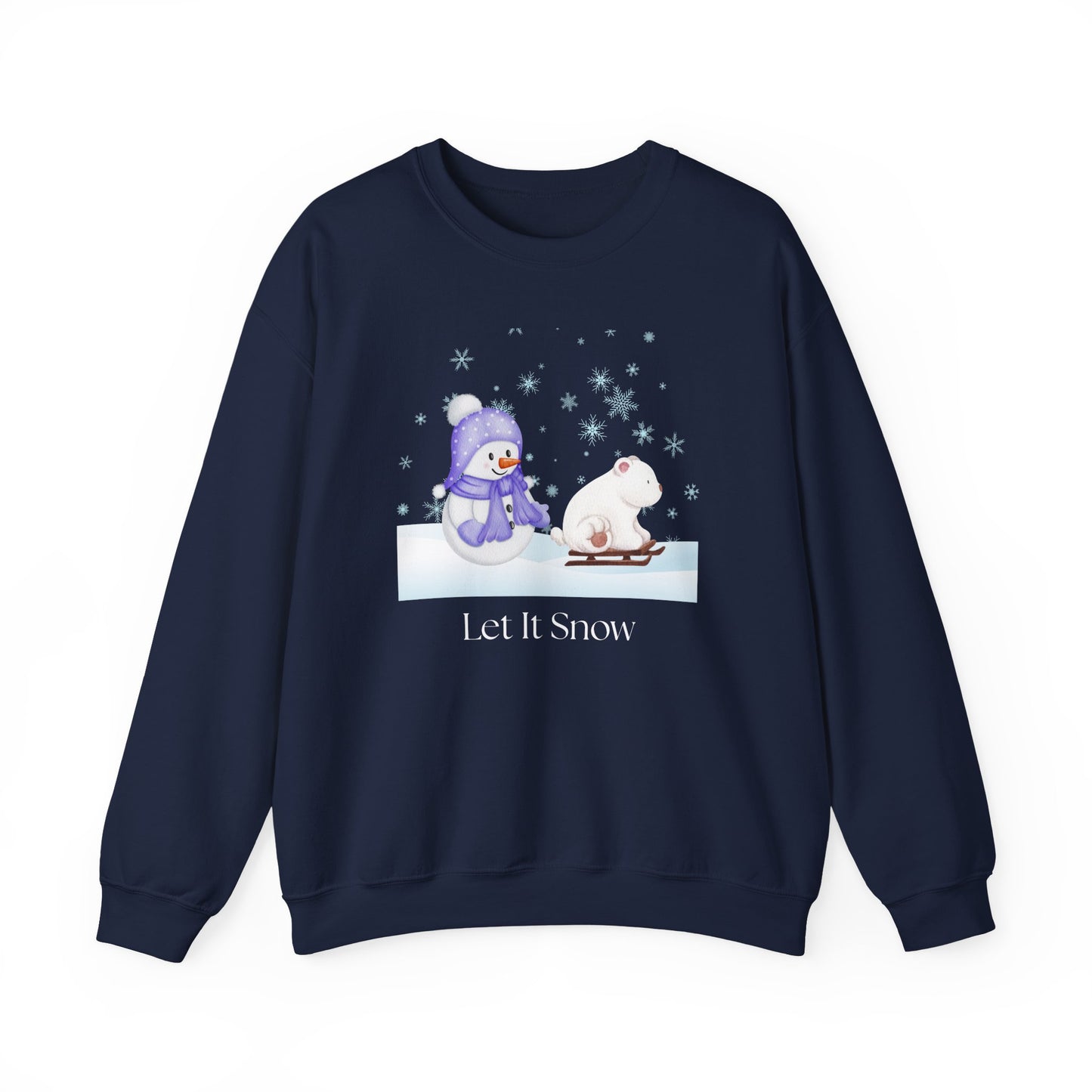 Let It Snow Sweatshirt, Cute Snowman and Polar Bear Winter Scene | Cozy Holiday Crewneck for Christmas an Winter Lovers