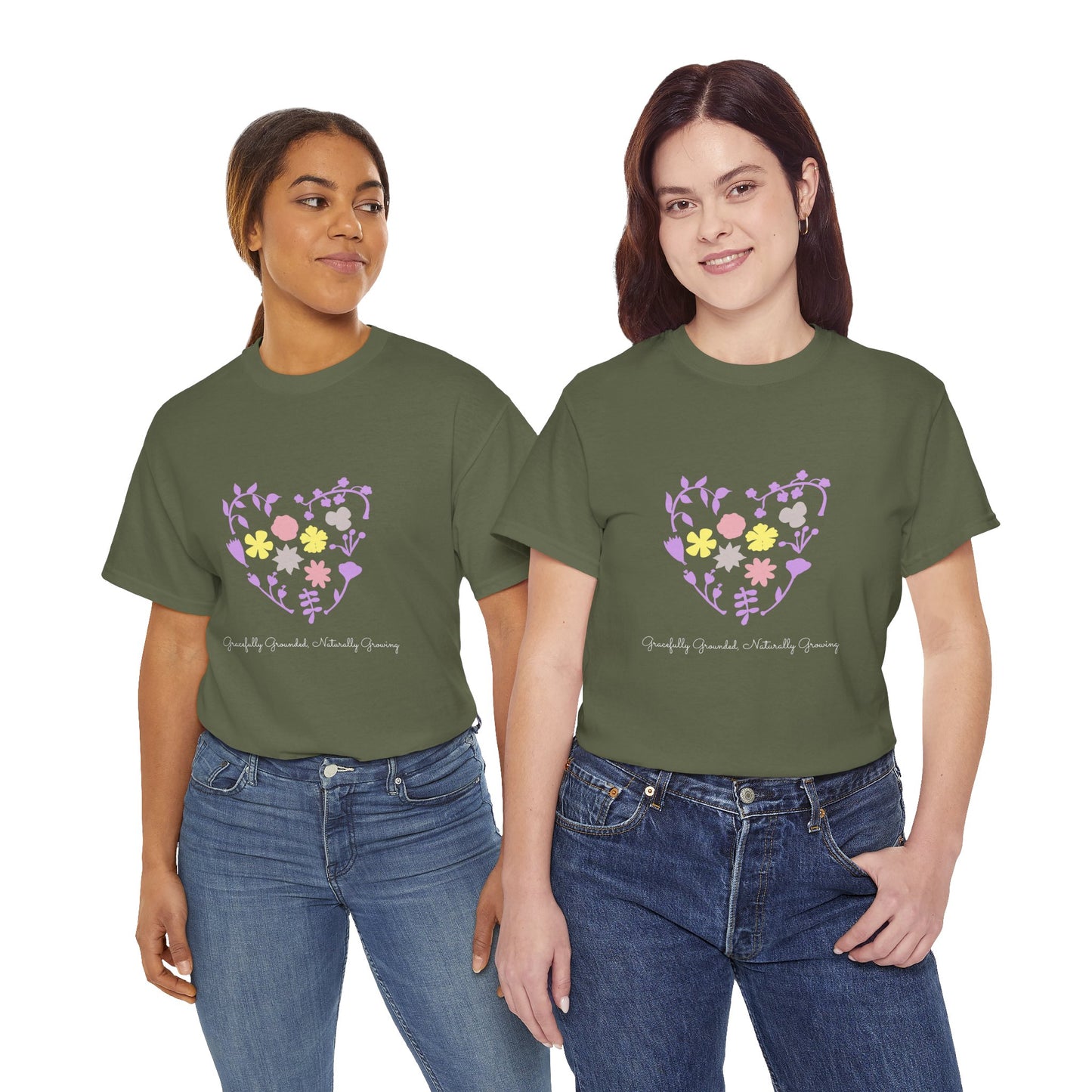 Gracefully Grounded Short Sleeve Tee, Floral Heart Inspirational T-Shirt