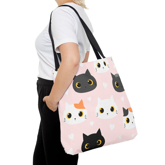 Cute Cat Face Tote Bag, Pink Cat Lover Gift, Pet Owner Shopping Bag, Animal Print Tote for School, Work, Travel Everyday Use