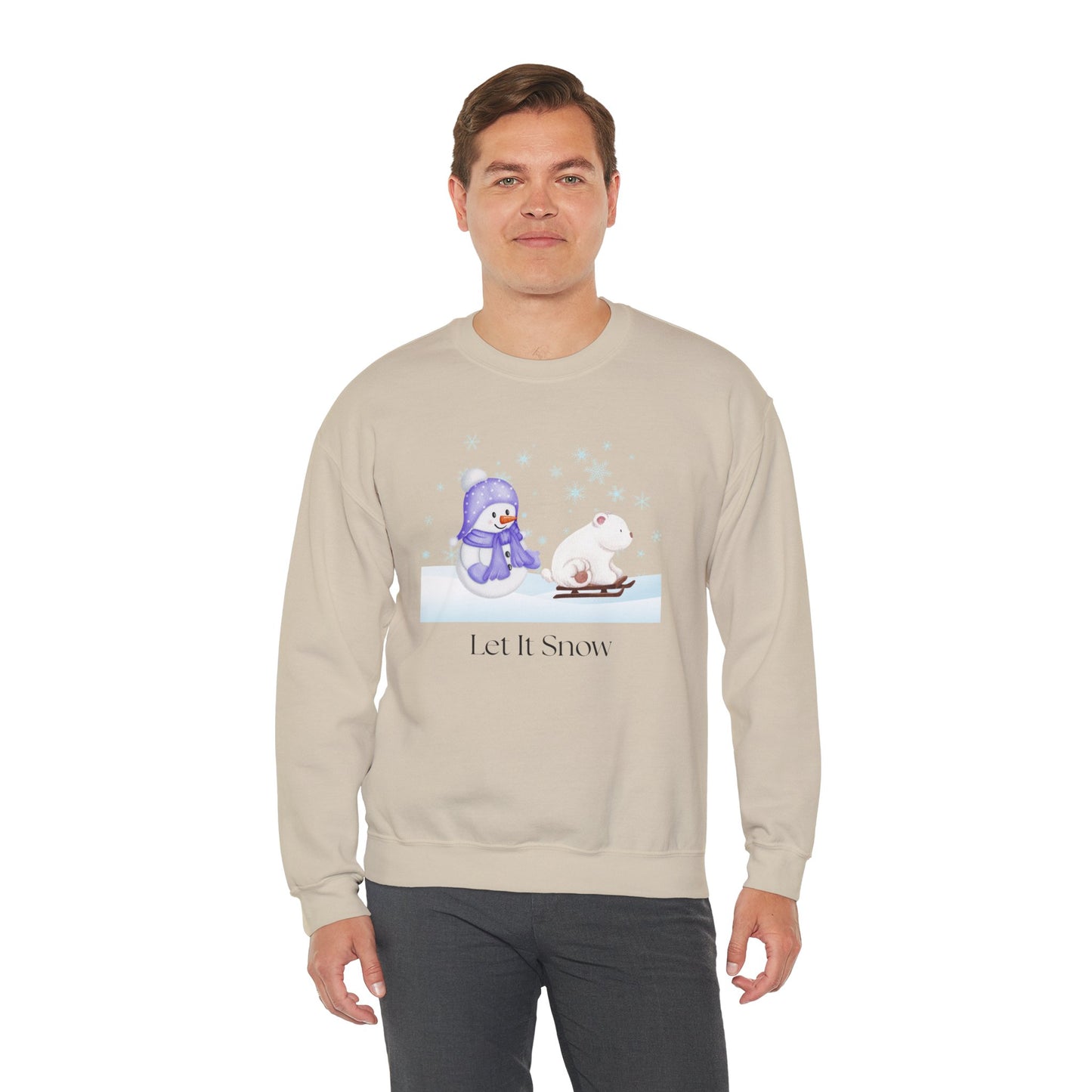 Let It Snow Sweatshirt, Cute Snowman and Polar Bear Winter Scene | Cozy Holiday Crewneck for Christmas an Winter Lovers