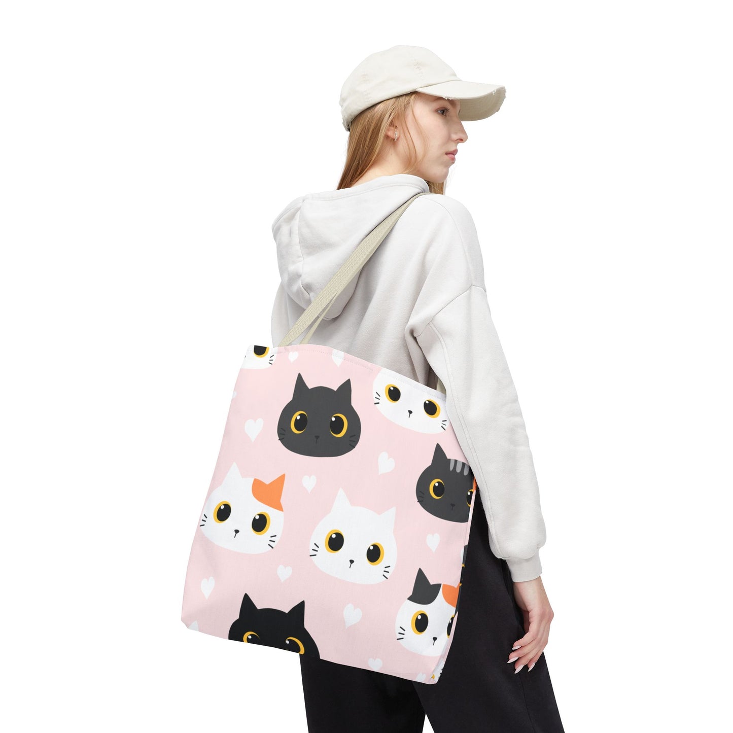 Cute Cat Face Tote Bag, Pink Cat Lover Gift, Pet Owner Shopping Bag, Animal Print Tote for School, Work, Travel Everyday Use