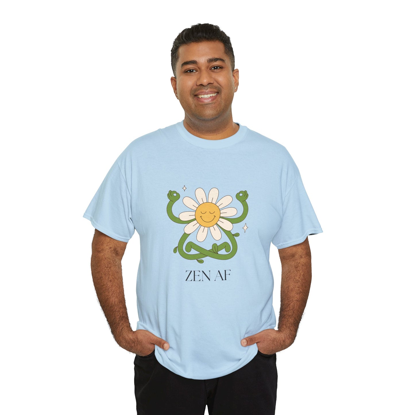Zen AF Daisy Unisex Heavy Cotton Tee, Relaxed Fit Shirt, Positive Vibes Tee, Gift for Mindfulness, Casual Wear for Every Occasion