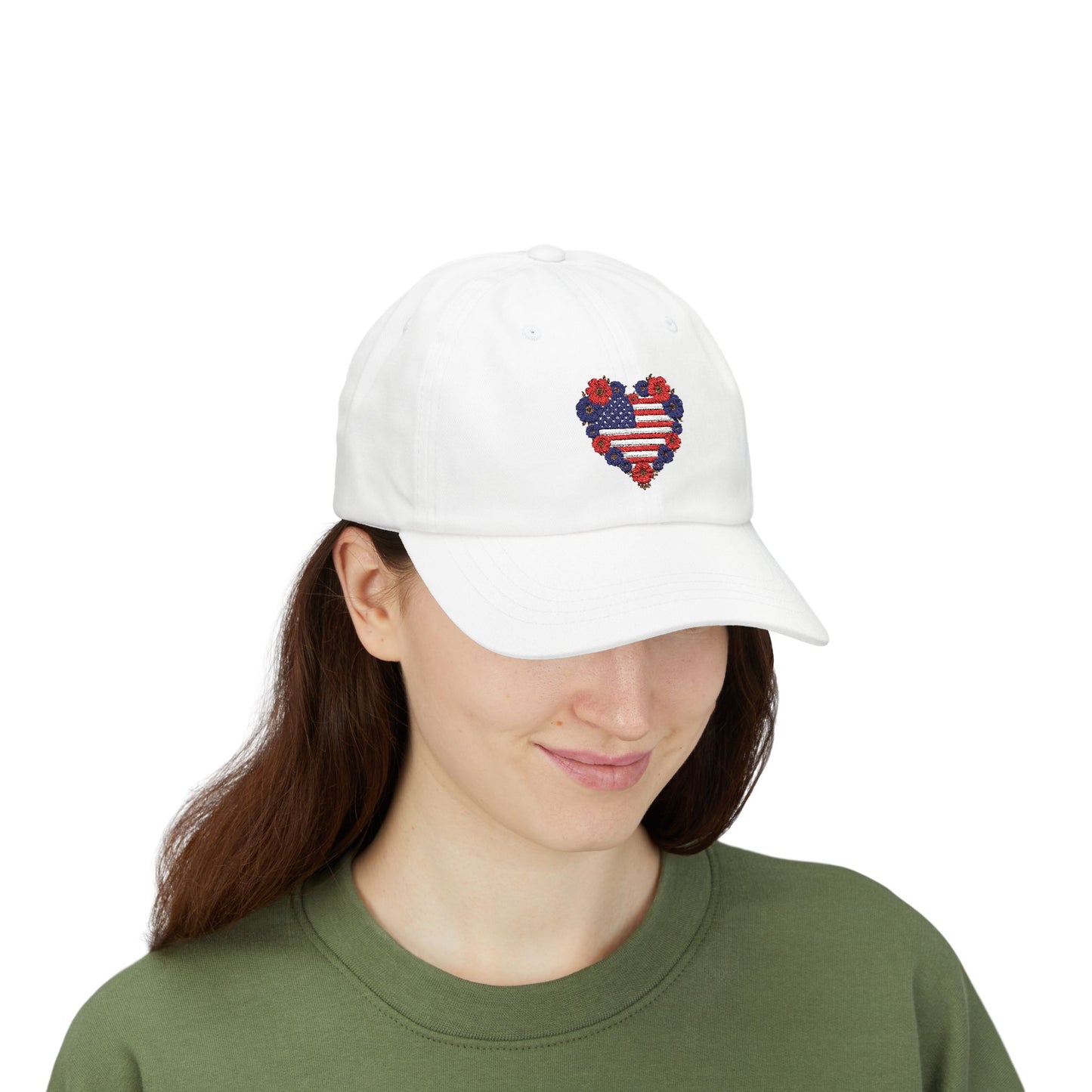 Patriotic USA Floral Heart Embroidered Cap, Casual Summer Accessory, July 4th Celebration