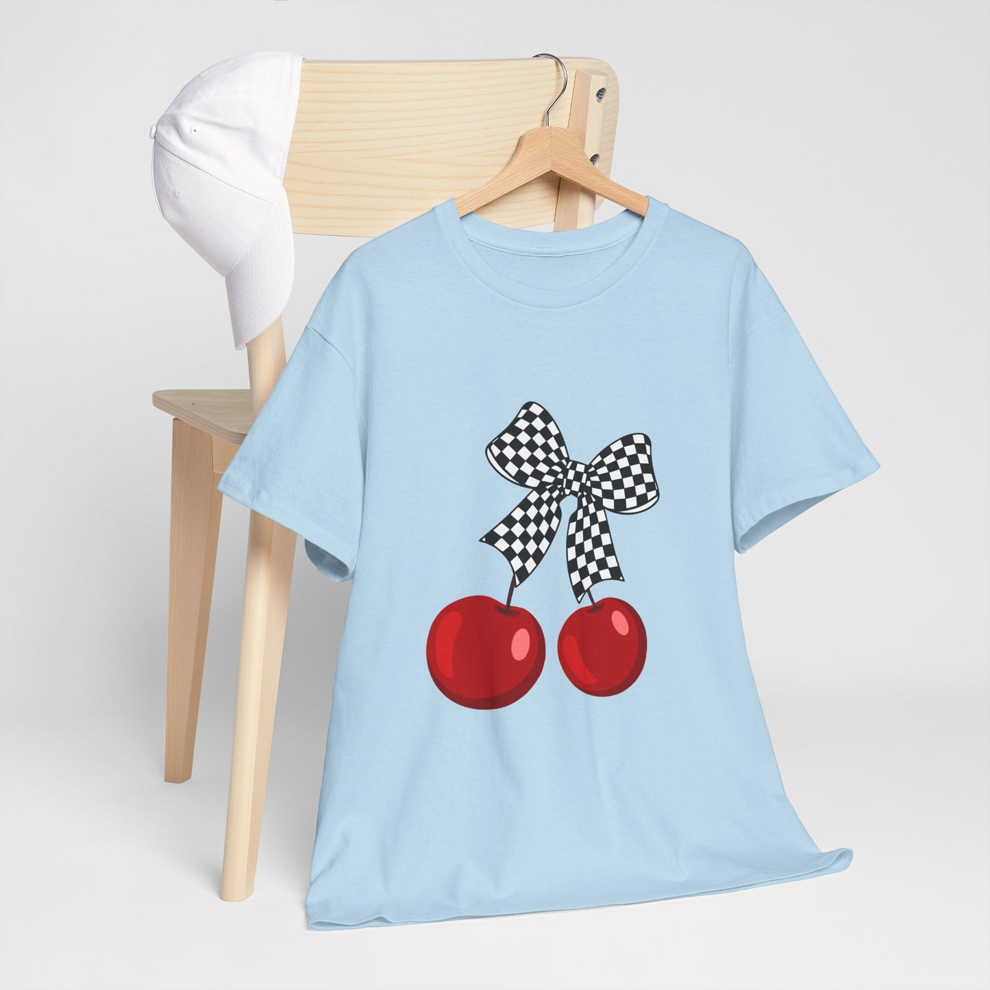 Cherry Bow Unisex Heavy Cotton Tee, Cute Graphic Tee, Casual Wear, Summer Shirt, Perfect Gift, Retro Style Tee
