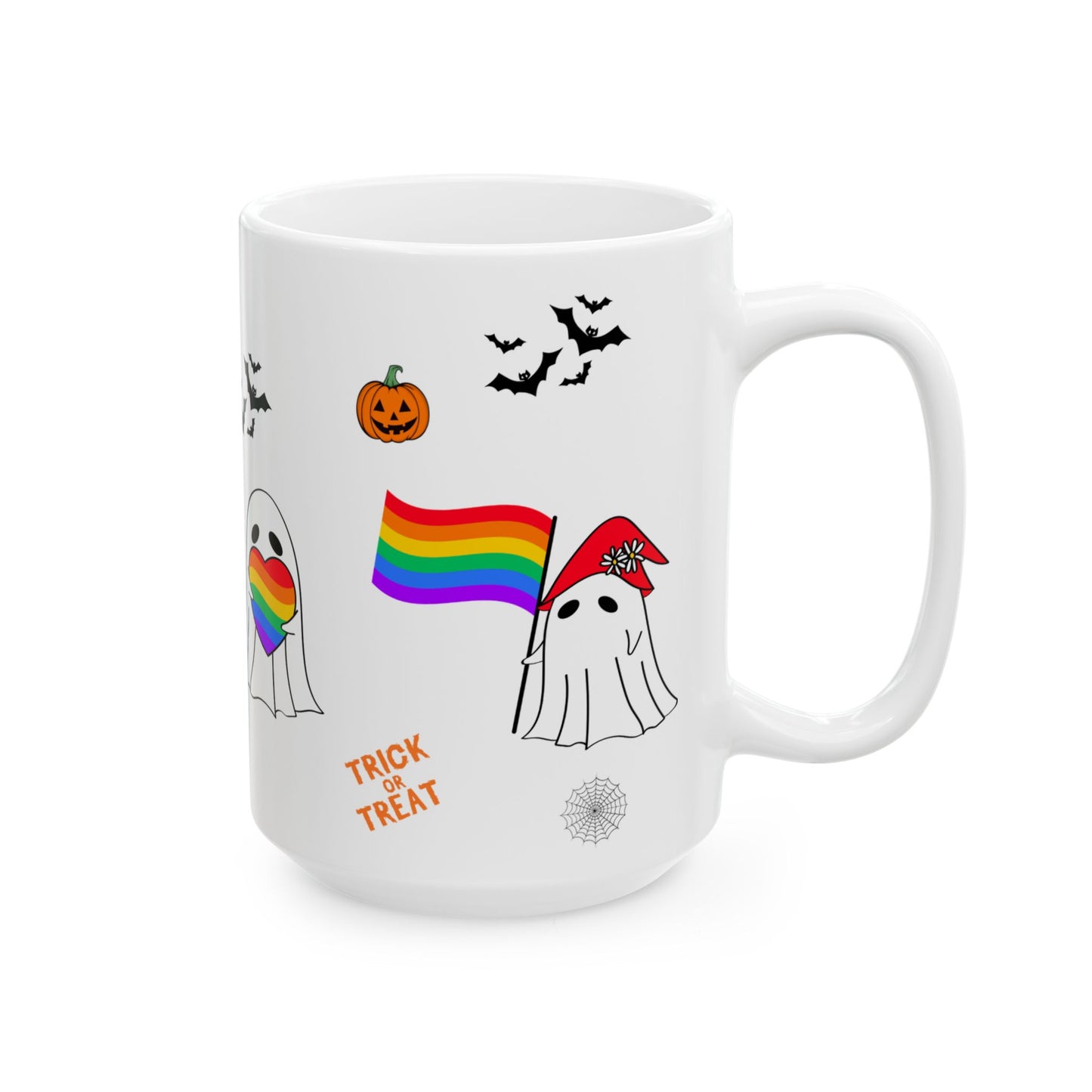 Pride Halloween Ghost Ceramic Mug, LGBTQ Coffee Mug, Rainbow Pride Tea Mug, 11oz, 15oz