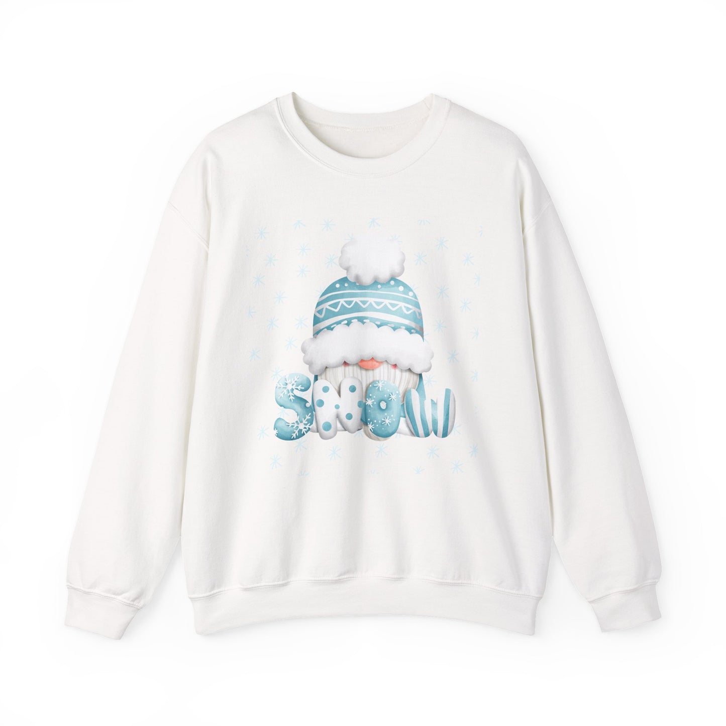 Winter Gnome "Snow" Sweatshirt, Cozy Holiday Crewneck, Cute Gnome Snowflake Graphic Top