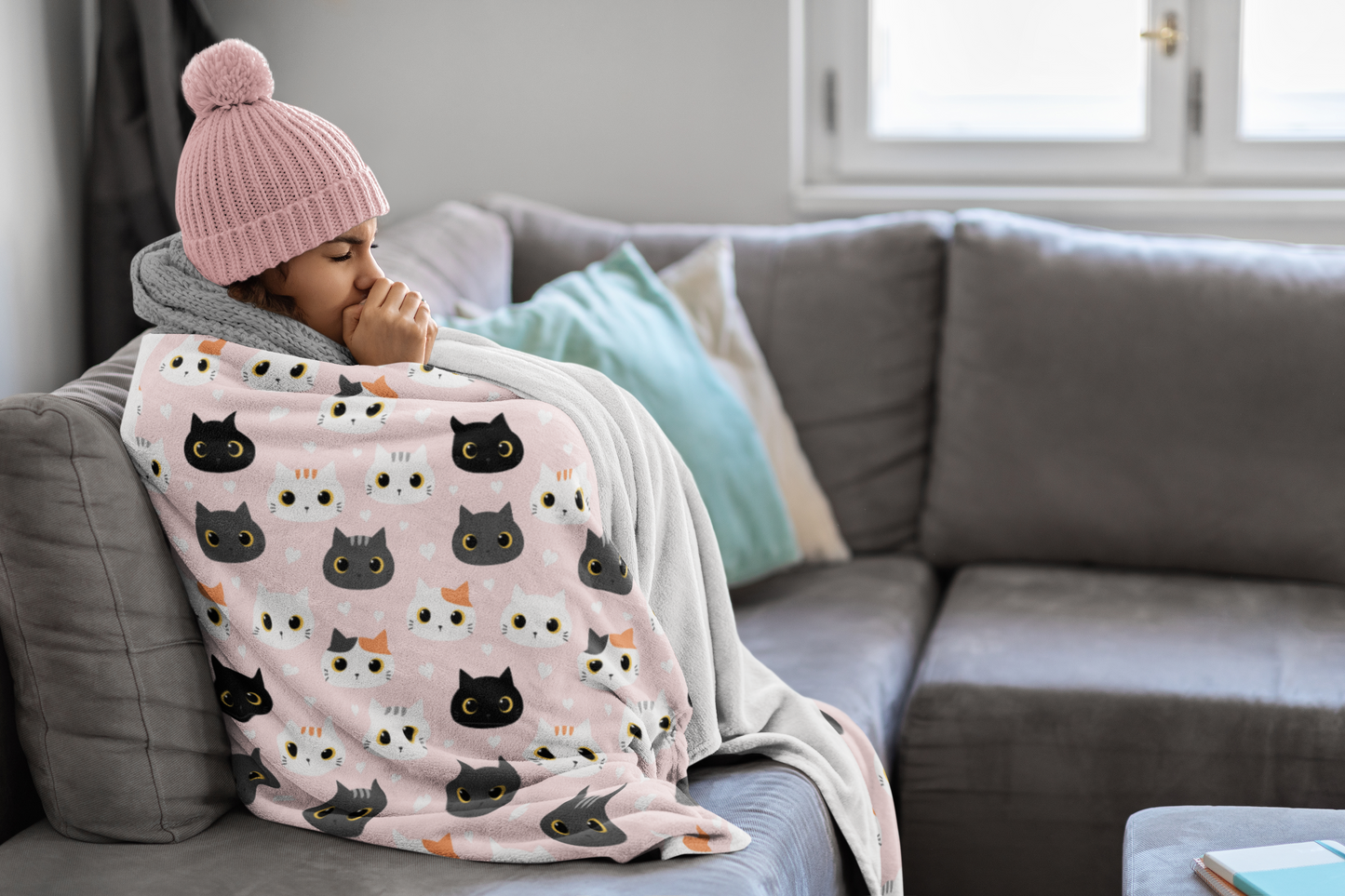 Cat-Themed Velveteen Plush Blanket, Perfect for Cat Lovers, Gift for Birthdays, Home Decor, Cozy Nights, Nursery