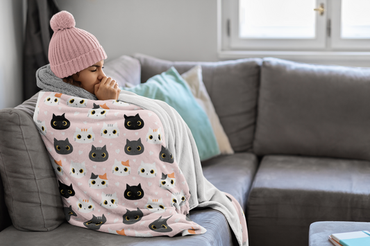 Cat-Themed Velveteen Plush Blanket, Perfect for Cat Lovers, Gift for Birthdays, Home Decor, Cozy Nights, Nursery