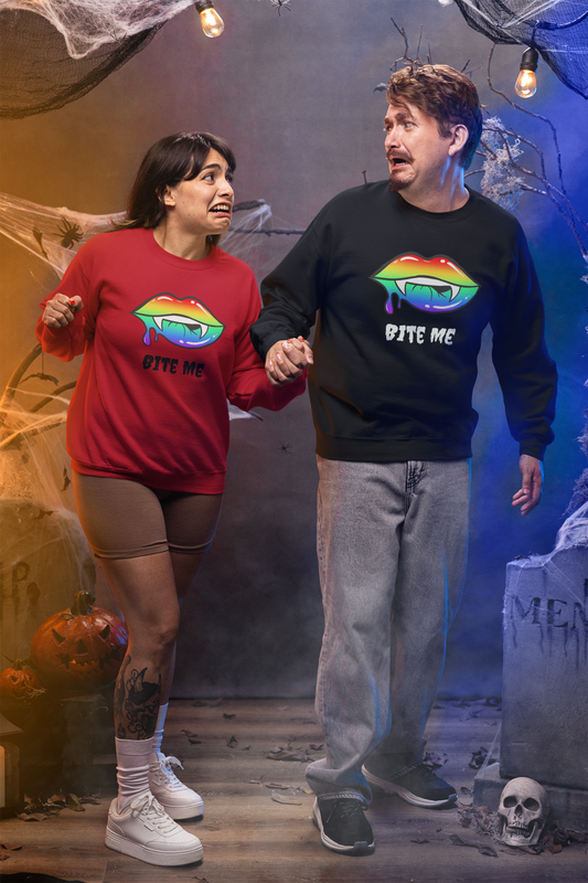Colorful Vampire Fangs Crewneck Sweatshirt, Halloween Party Apparel, Spooky Fall Fashion, Unisex Sweatshirt, Halloween Sweatshirt,