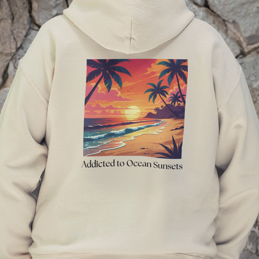 Ocean Sunset Beach Scene Unisex Hoodie, Ocean Lovers Coverup Sweatshirt, Addicted To Ocean Sunsets, Coastal Apparel, Beach Lover Gift