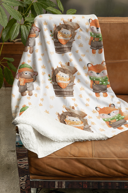 Cozy Woodland Animals Velveteen Plush Blanket | Cute Forest Creatures, Warm Throw for Kids, Nursery Décor, Fall Gift