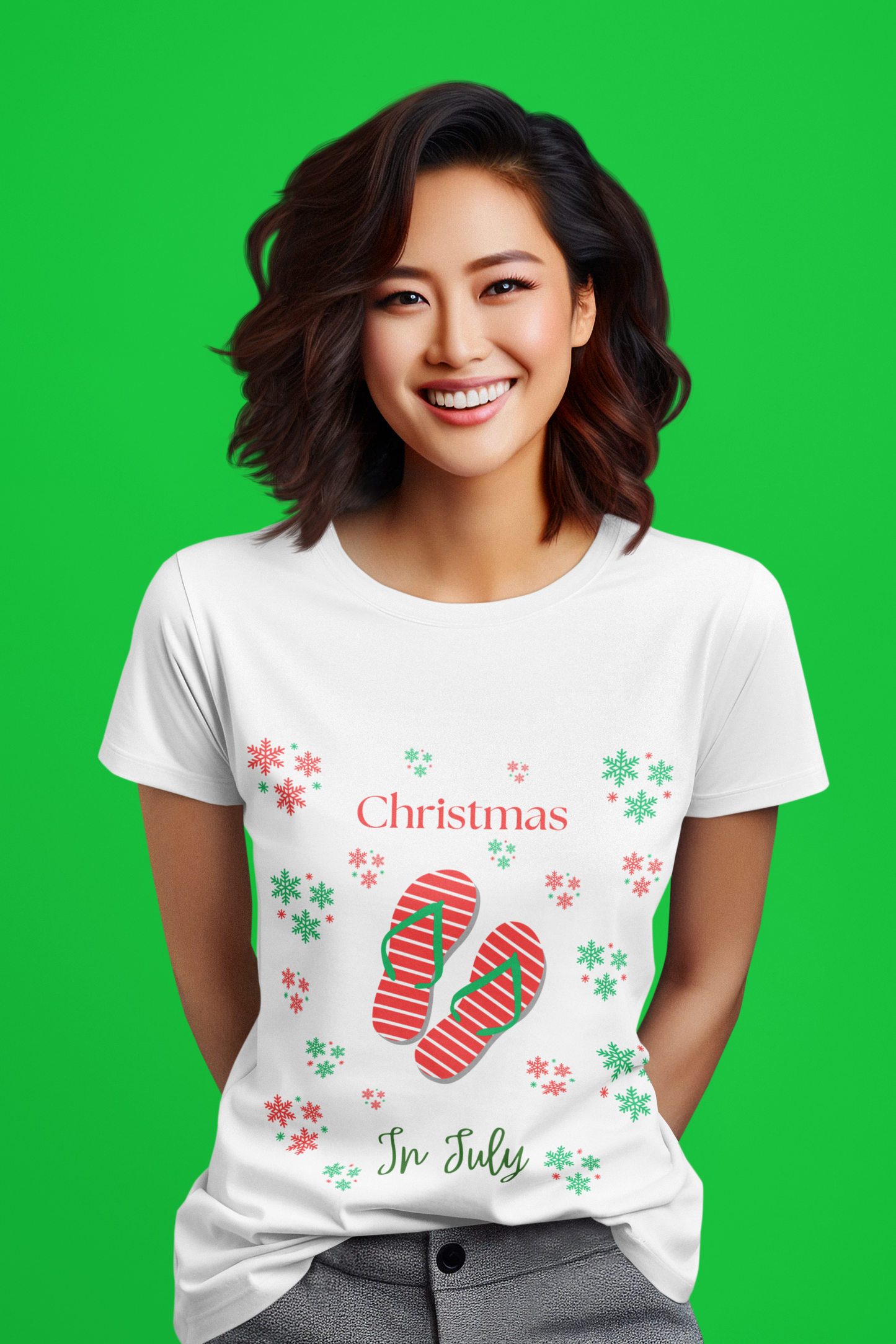 Christmas In July Softstyle T-Shirt, Holiday Apparel, Gift Idea, Summer Vibes, Casual Wear, Holiday Flip Flops