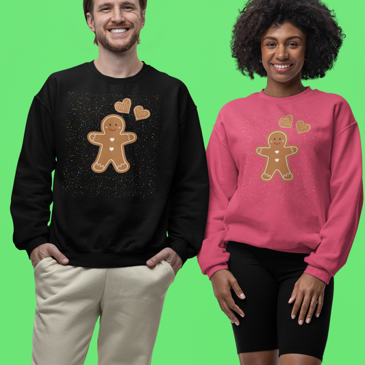 Gingerbread Heart Sweatshirt for Cozy Holidays, Unisex Crewneck Pullover, Christmas Gift, Festive Apparel, Winter Fashion