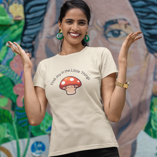 Find Joy in the Little Things T-Shirt, Cute Mushroom Graphic Tee, Cottagecore Nature Shirt, Inspirational Gift, Unisex Softstyle Tee