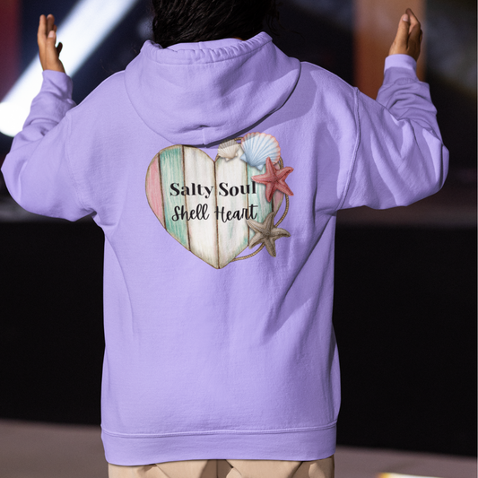Salty Soul Shell Heart Hoodie, Beach Lover Coastal Sweatshirt for Ocean Vibes, Summer Vibes Gift
