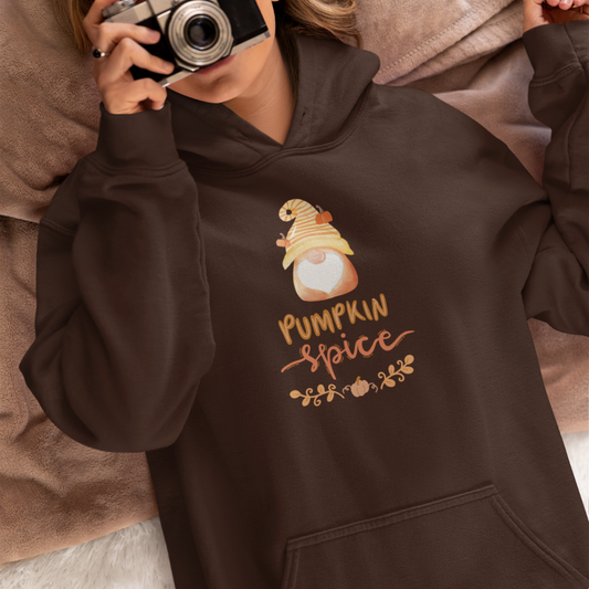 Pumpkin Spice Hoodie with Fall Gnome, Cozy Autumn Unisex Sweatshirt, Thanksgiving Hoodie, Cute Fall Gift Idea