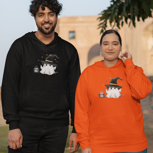 Cute Ghost Witch Halloween Sweatshirt, Cozy Hooded Sweatshirt, Spooky Fall Apparel, Unisex Halloween Clothing, Holiday Gift