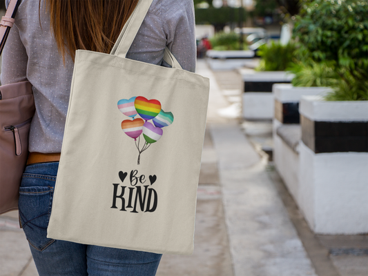 Rainbow Hearts "Be Kind" Cotton Canvas Tote Bag - Eco-Friendly Shopping, Pride, Everyday Use, Reusable Bags