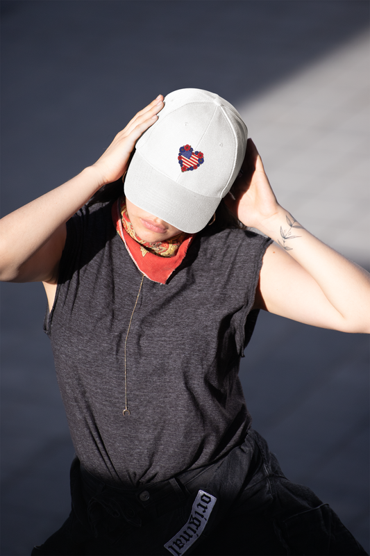 Patriotic USA Floral Heart Embroidered Cap, Casual Summer Accessory, July 4th Celebration