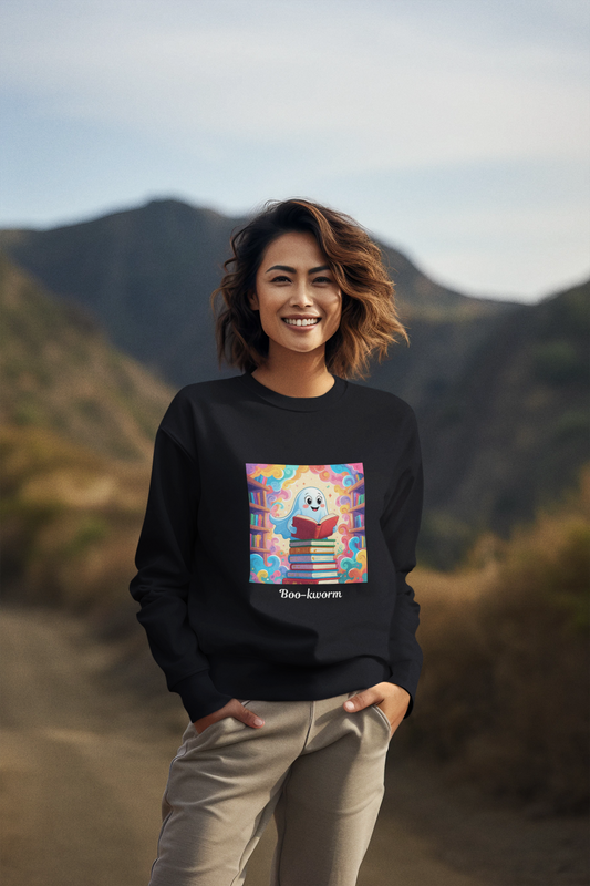 Boo-kworm Sweatshirt, Cute Animal Crewneck, Cozy Gift for Book Lovers, Perfect for Reading Nights, Unique Library Apparel