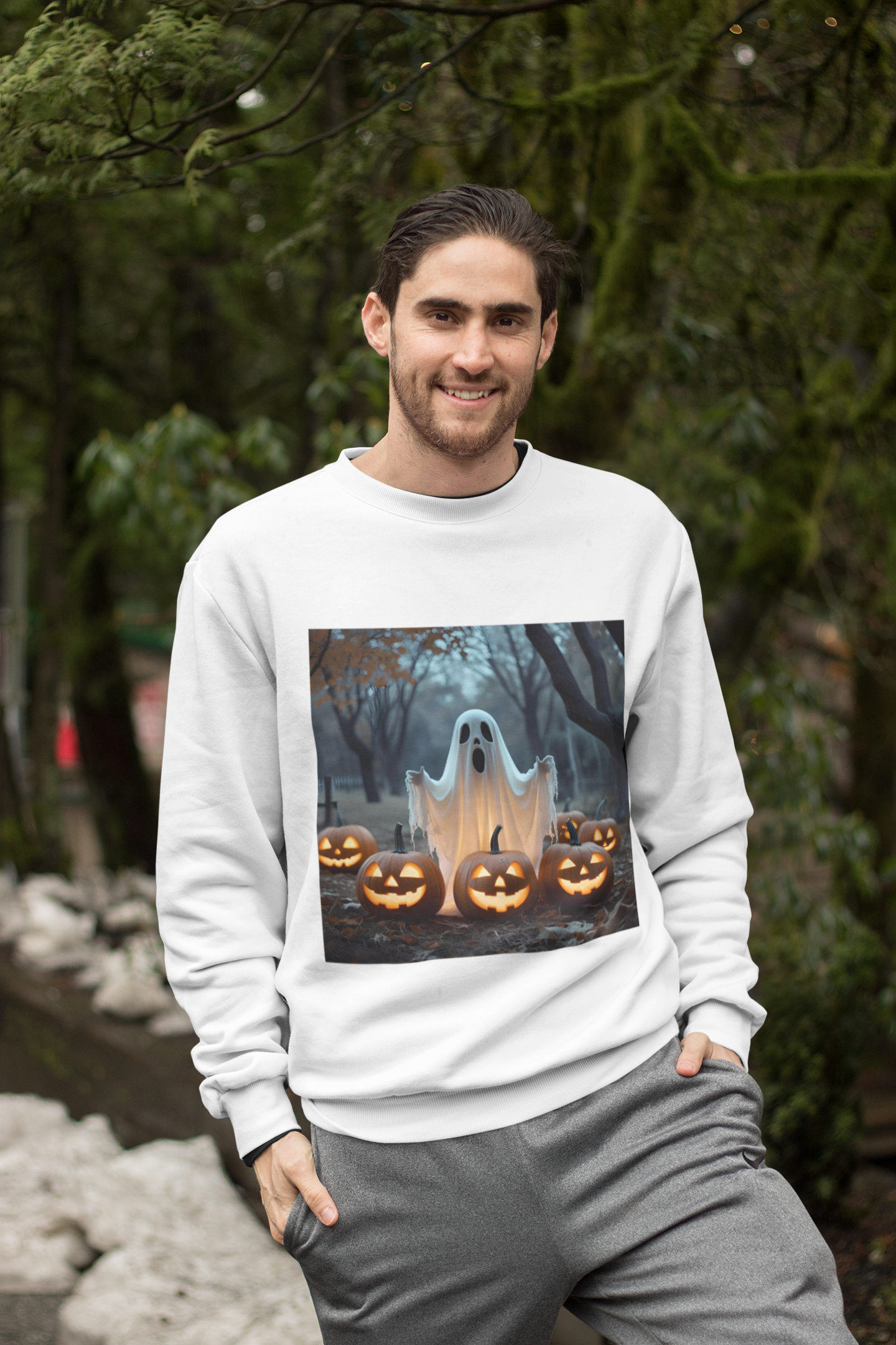 Halloween Spooky Crewneck Sweatshirt, Haunted Ghost Pumpkins Shirt, Unisex Halloween Apparel, Scary Sweatshirt, Fall Fashion