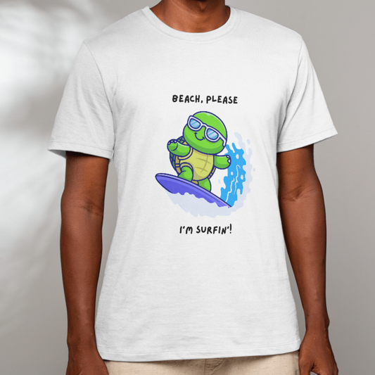 Surfing Turtle T-Shirt, Beach Vibes Tee, Unisex Summer Shirt, Casual Gift for Beach Lovers, Vacation Apparel, Funny Surf Shirt