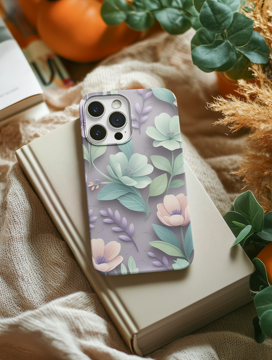 Phone Case, Cute Floral Print Tough Case for iPhone and Samsung, Protective Cover in Soft Pastel Colors, Gift for Her, Floral Print