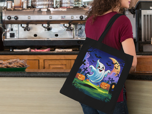 Cotton Canvas Tote Bag - Cute Cartoon Ghost Halloween Bag, Trick or Treat Bag, Halloween Party Bag, Halloween Gift, Halloween Costume