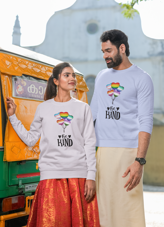 Rainbow Balloon 'Be Kind' Unisex Sweatshirt - Cozy Gift for Friends, Positive Vibes, Pride Apparel, Casual Wear, Motivational Fashion
