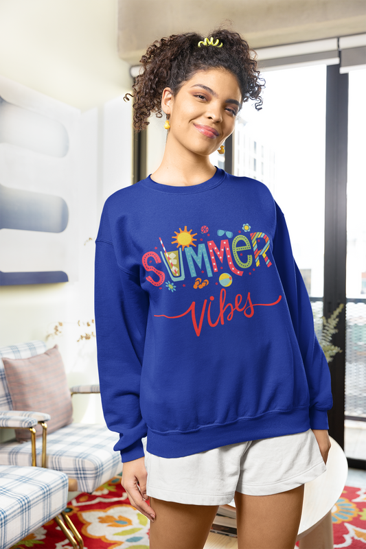 Summer Vibes Sweatshirt, Cozy Summer Apparel, Gift for Friends, Beach Vacation Wear, Cute Casual Outfit