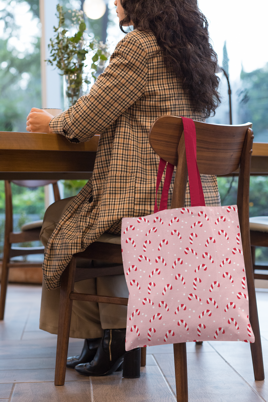 Candy Cane Christmas Tote Bag – Pink Holiday Reusable Shopper 🎁