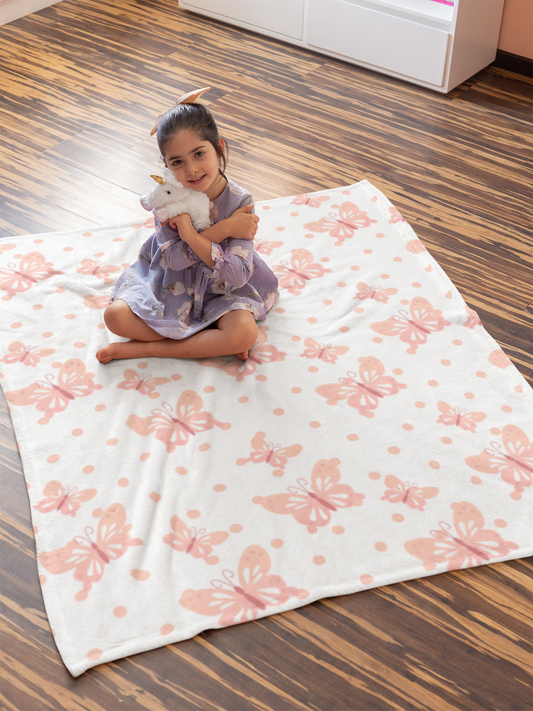 Peach Butterfly Throw Blanket – Cozy Polka Dot Design for Home or Gift