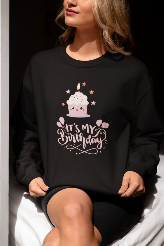 It's My Birthday Sweatshirt for Women, Pink Cupcake Graphic Tee, Cute Birthday Girl Outfit, Celebration T-Shirt, Party Gift Idea