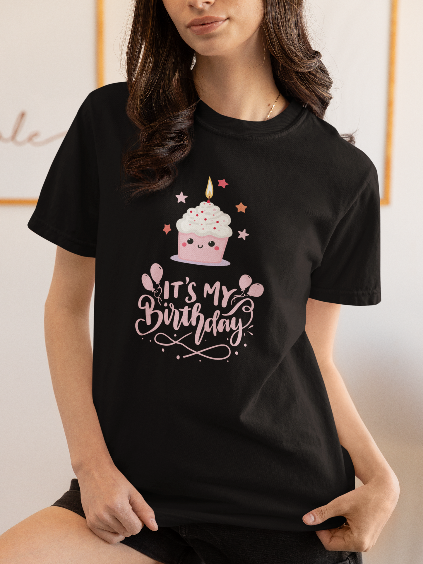 It's My Birthday Shirt for Women Pink Cupcake Graphic Tee, Cute Birthday Girl Outfit, Celebration T-Shirt, Party Gift Idea
