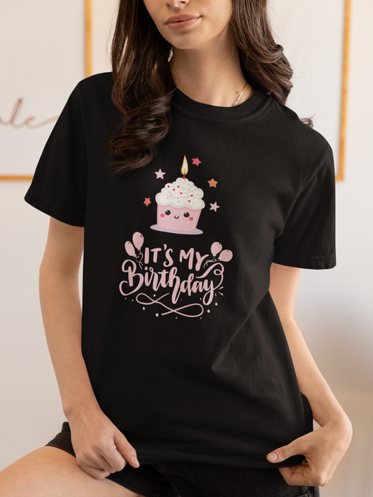 It's My Birthday Shirt for Women Pink Cupcake Graphic Tee, Cute Birthday Girl Outfit, Celebration T-Shirt, Party Gift Idea