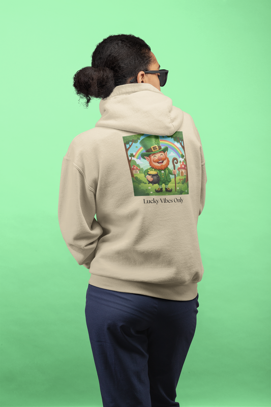 Lucky Vibes Only Hoodie 🍀 | Cute Leprechaun Back Print Sweatshirt | St. Patrick’s Day Hoodie | Whimsical Irish Gift
