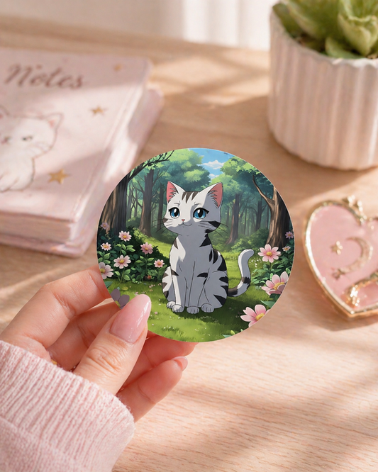 Cute Anime Cat Sticker | Kawaii Forest Kitty | Aesthetic Decal