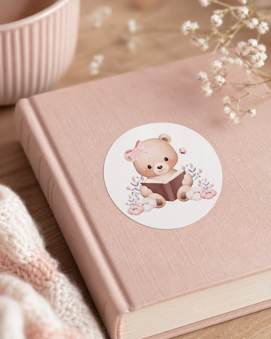 Cute Bear Reading Sticker | Kawaii Teddy Book Aesthetic
